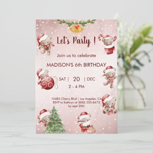 Teddybeer kerstverjaardag kaart (Staand voorkant)