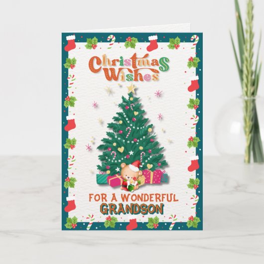 Teddybeer kerstwensen voor kleinkind feestdagen kaart (Voorkant)