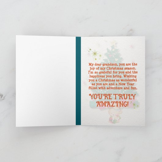 Teddybeer kerstwensen voor kleinkind feestdagen kaart (Binnen)