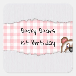 Teddybeer Kiekeboe verjaardag Vierkante Sticker