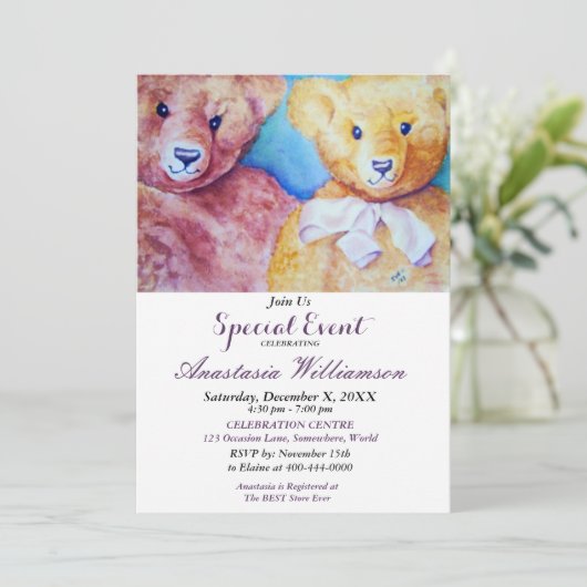 TEDDYBEER KINDERPARTY EVENEMENT UITNODIGING (Staand voorkant)