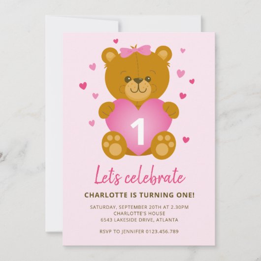 Teddybeer Kinderverjaardagsfeest Uitnodiging (Voorkant)