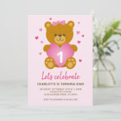 Teddybeer Kinderverjaardagsfeest Uitnodiging (Staand voorkant)