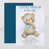 Teddybeer klein man is op weg baby shower kaart (Voorkant / Achterkant)