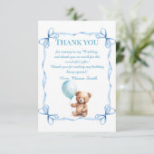 Teddybeer kleurrijke ballonbeer eerste verjaardag bedankkaart (Staand voorkant)