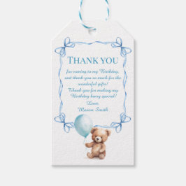 Teddybeer kleurrijke ballonbeer eerste verjaardag cadeaulabel