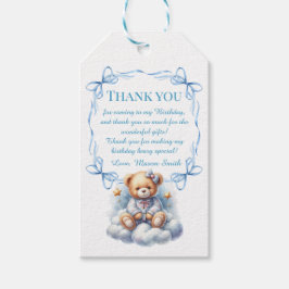 Teddybeer kleurrijke ballonbeer eerste verjaardag cadeaulabel