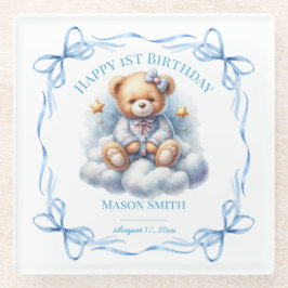 Teddybeer kleurrijke ballonbeer eerste verjaardag glazen onderzetter