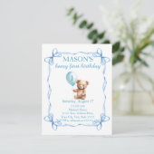 Teddybeer kleurrijke ballonbeer eerste verjaardag kaart (Staand voorkant)