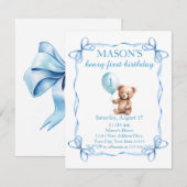 Teddybeer kleurrijke ballonbeer eerste verjaardag kaart (Voorkant / Achterkant)