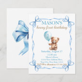 Teddybeer kleurrijke ballonbeer eerste verjaardag kaart (Voorkant / Achterkant)