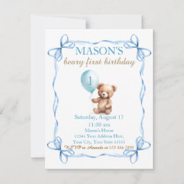 Teddybeer kleurrijke ballonbeer eerste verjaardag kaart