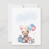 Teddybeer kleurrijke ballonbeer eerste verjaardag kaart (Achterkant)