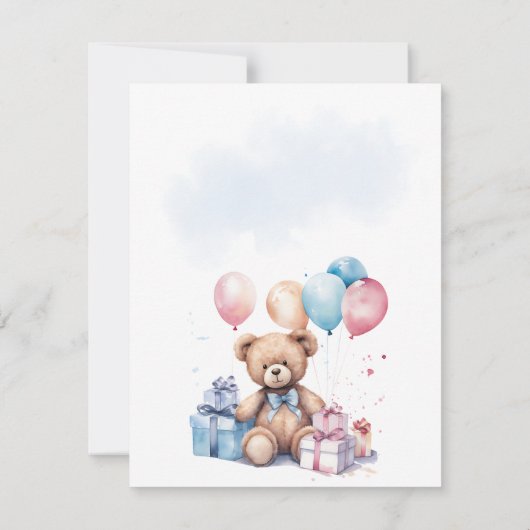 Teddybeer kleurrijke ballonbeer eerste verjaardag kaart (Achterkant)
