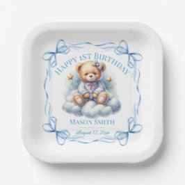 Teddybeer kleurrijke ballonbeer eerste verjaardag papieren bordje