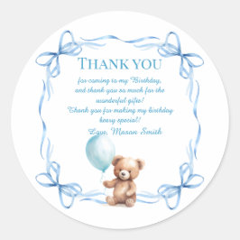 Teddybeer kleurrijke ballonbeer eerste verjaardag ronde sticker