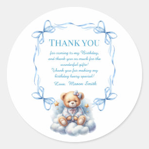 Teddybeer kleurrijke ballonbeer eerste verjaardag ronde sticker