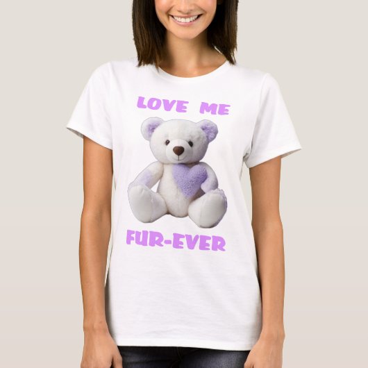 teddybeer knuffelen lavendel hart Valentijnsdag T-shirt (Voorkant)