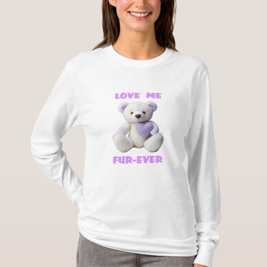 teddybeer knuffelen lavendel hart Valentijnsdag T-shirt (Voorkant)