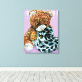 Teddybeer knuffels canvas wrap paarse print (Insitu (Houten vloer))