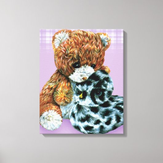 Teddybeer knuffels canvas wrap paarse print (Voorkant)