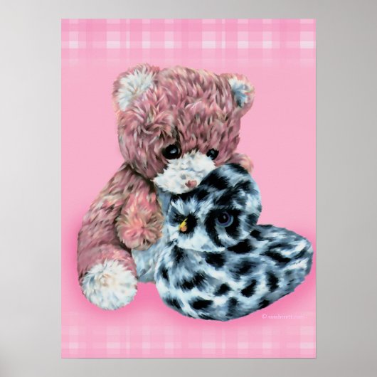 Teddybeer knuffelt baby roze print (Voorkant)