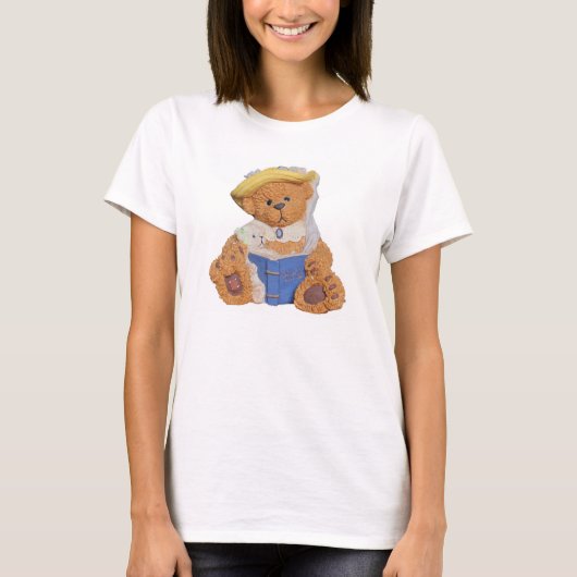 Teddybeer leest bijbel voor aan Baby T-shirt (Voorkant)