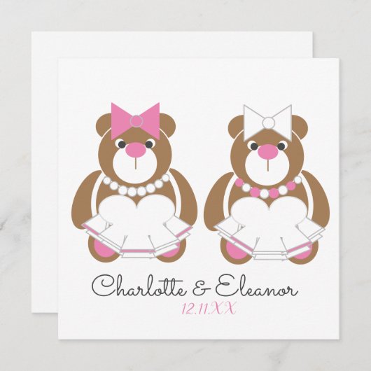 Teddybeer lesbisch bruiloft schattig wit kaart (Voorkant / Achterkant)