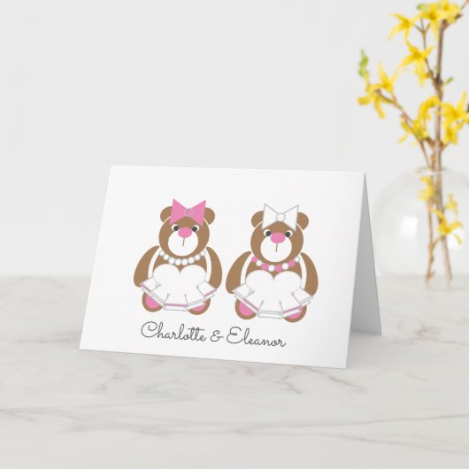 Teddybeer lesbische bruiloft gefeliciteerd schatti kaart (Gele Bloem)
