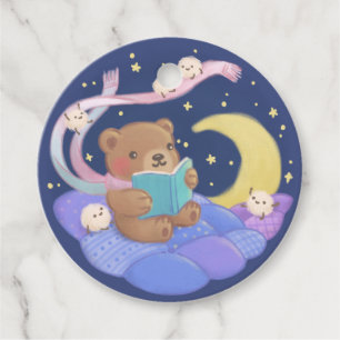 Teddybeer lezen met pluizige monsters illustratie bedankjes labels