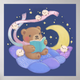 Teddybeer lezen met pluizige monsters illustratie poster