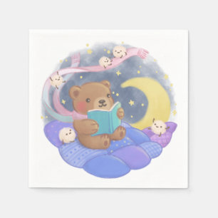 Teddybeer lezen met pluizige monsters illustratie servet
