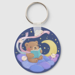 Teddybeer lezen met pluizige monsters illustratie sleutelhanger