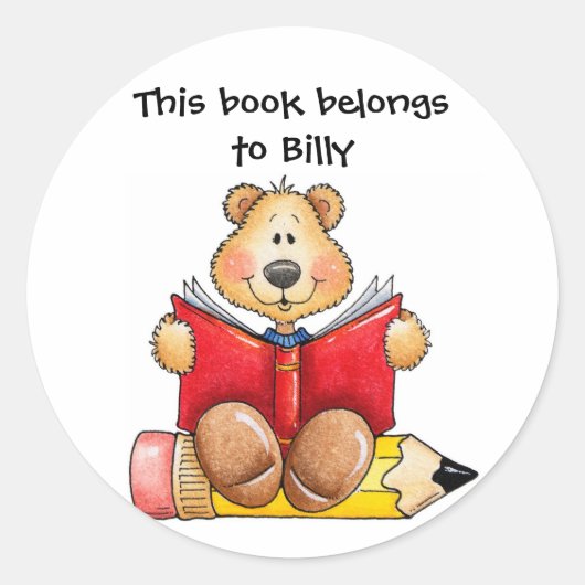 Teddybeer lezen ronde sticker (Voorkant)