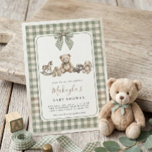 Teddybeer Lichtgroene Gingham Strik Baby Shower