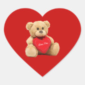 Teddybeer liefde hart rode achtergrond hart sticker (Voorkant)