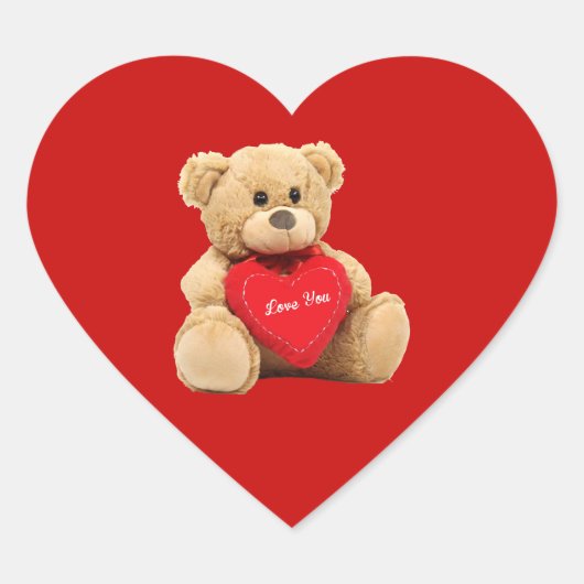 Teddybeer liefde hart rode achtergrond sticker (Voorkant)