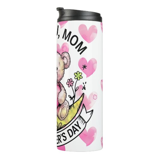 Teddybeer: liefde, harten, beste moeder thermosbeker (Geroteerd rechts)