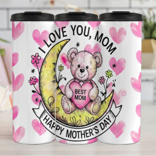 Teddybeer: liefde, harten, beste moeder thermosbeker