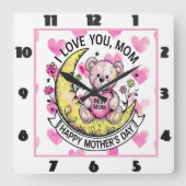 Teddybeer: liefde, harten, beste moeder vierkante klok (Voorkant)