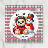 Teddybeer lieveheersbeestje met Snowman Baby showe Bedankjes Labels (Achterkant)