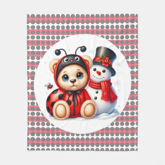 Teddybeer lieveheersbeestje met Snowman Baby showe Fleece Deken (Voorkant)