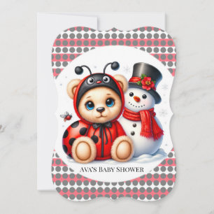 Teddybeer lieveheersbeestje met Snowman Baby showe Kaart