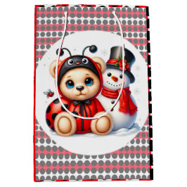 Teddybeer lieveheersbeestje met Snowman Baby showe Medium Cadeauzakje