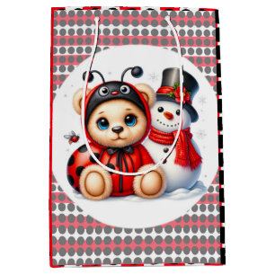 Teddybeer lieveheersbeestje met Snowman Baby showe Medium Cadeauzakje