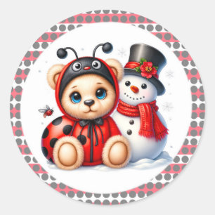 Teddybeer lieveheersbeestje met Snowman Baby showe Ronde Sticker