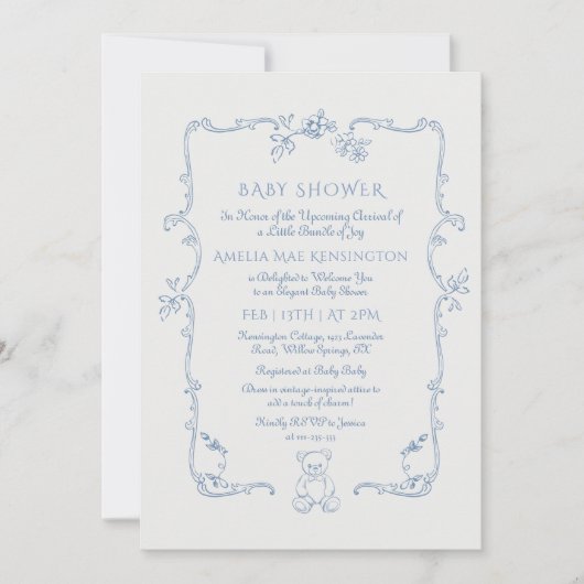 Teddybeer  lijst Toile Baby shower Kaart (Voorkant)