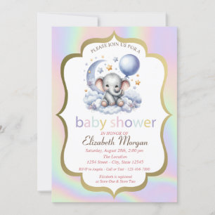 Teddybeer, Maan, Sterren Holografische Baby Shower Kaart