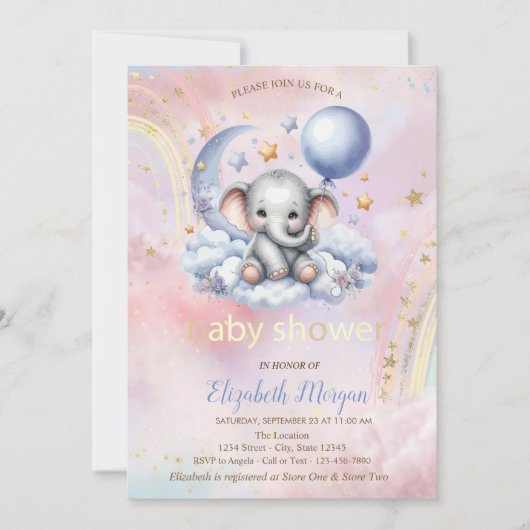 Teddybeer Maan Wolk Regenboog Baby Shower  Kaart (Voorkant)