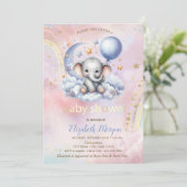 Teddybeer Maan Wolk Regenboog Baby Shower  Kaart (Staand voorkant)